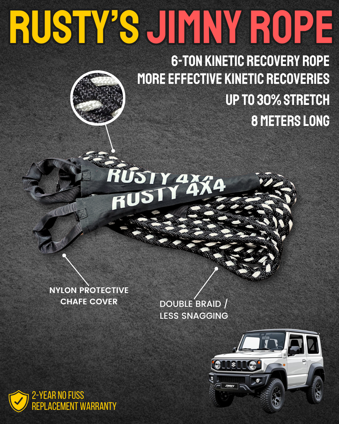 Jimny 6-Ton Kinetic Recovery Rope (8 Meters)