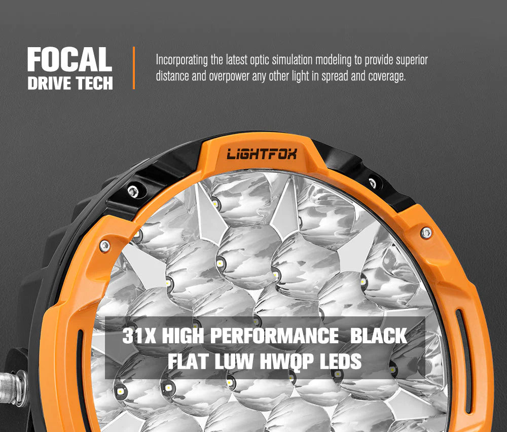 Lightfox 9 inch LED Driving Light Spot Beam Pair (16,342 Lumens, 1 Lux @ 6,890ft/2,100m IP68)