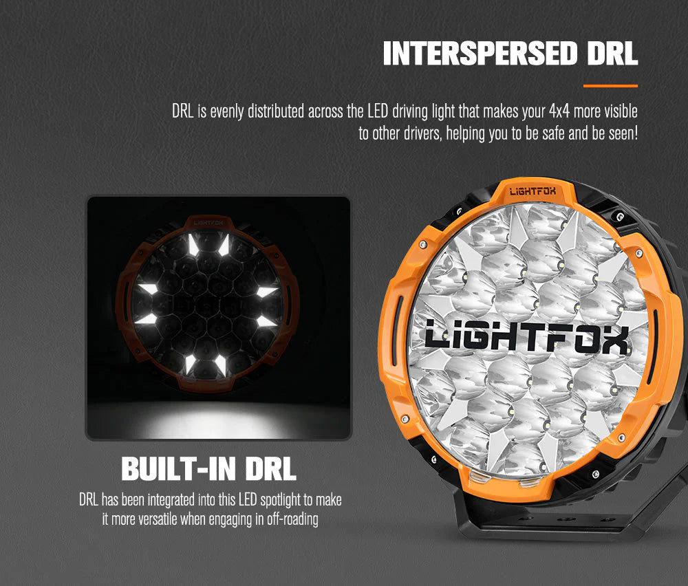 Lightfox 9 inch LED Driving Light Spot Beam Pair (16,342 Lumens, 1 Lux @ 6,890ft/2,100m IP68)