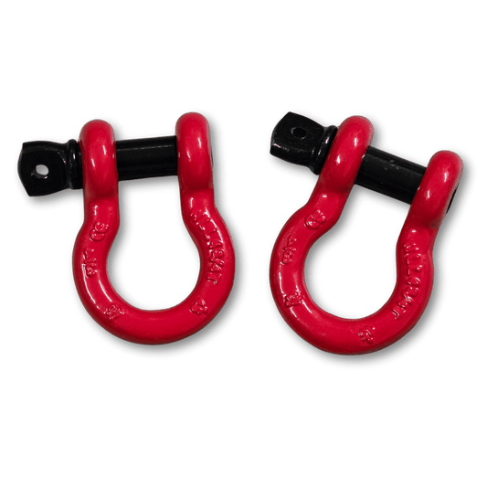 Red bow shackles with black pins, set of 2