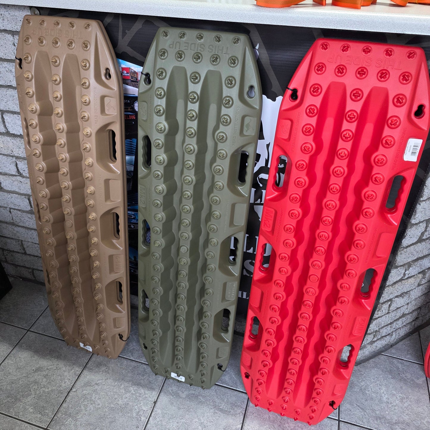 Three MaxTrax tractions boards, expedition reg, olive green and desert tan