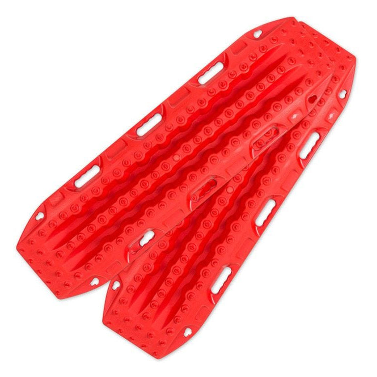 Red recovery traction boards (pair) with textured tread and grip holes