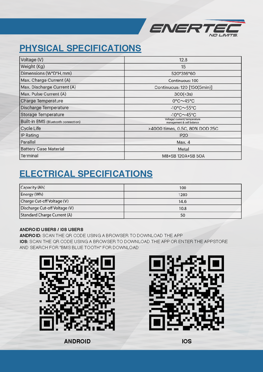 Enertec Lithium Ion Phosphate Blade Battery 12V 100AH