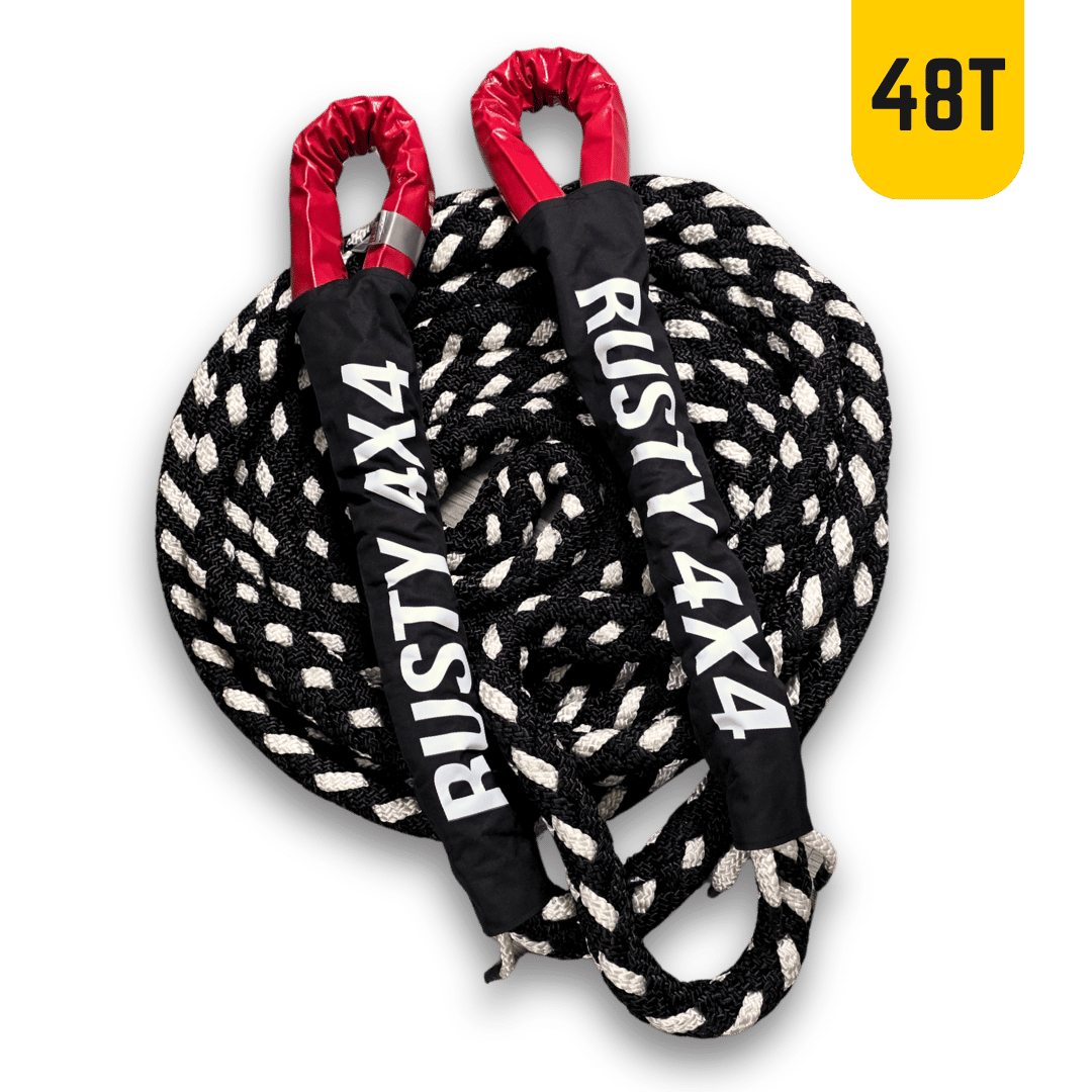 Recovery rope set, black-and-white braided line with red loops and 48T label