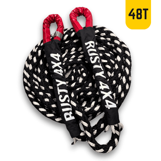 Recovery rope set, black-and-white braided line with red loops and 48T label