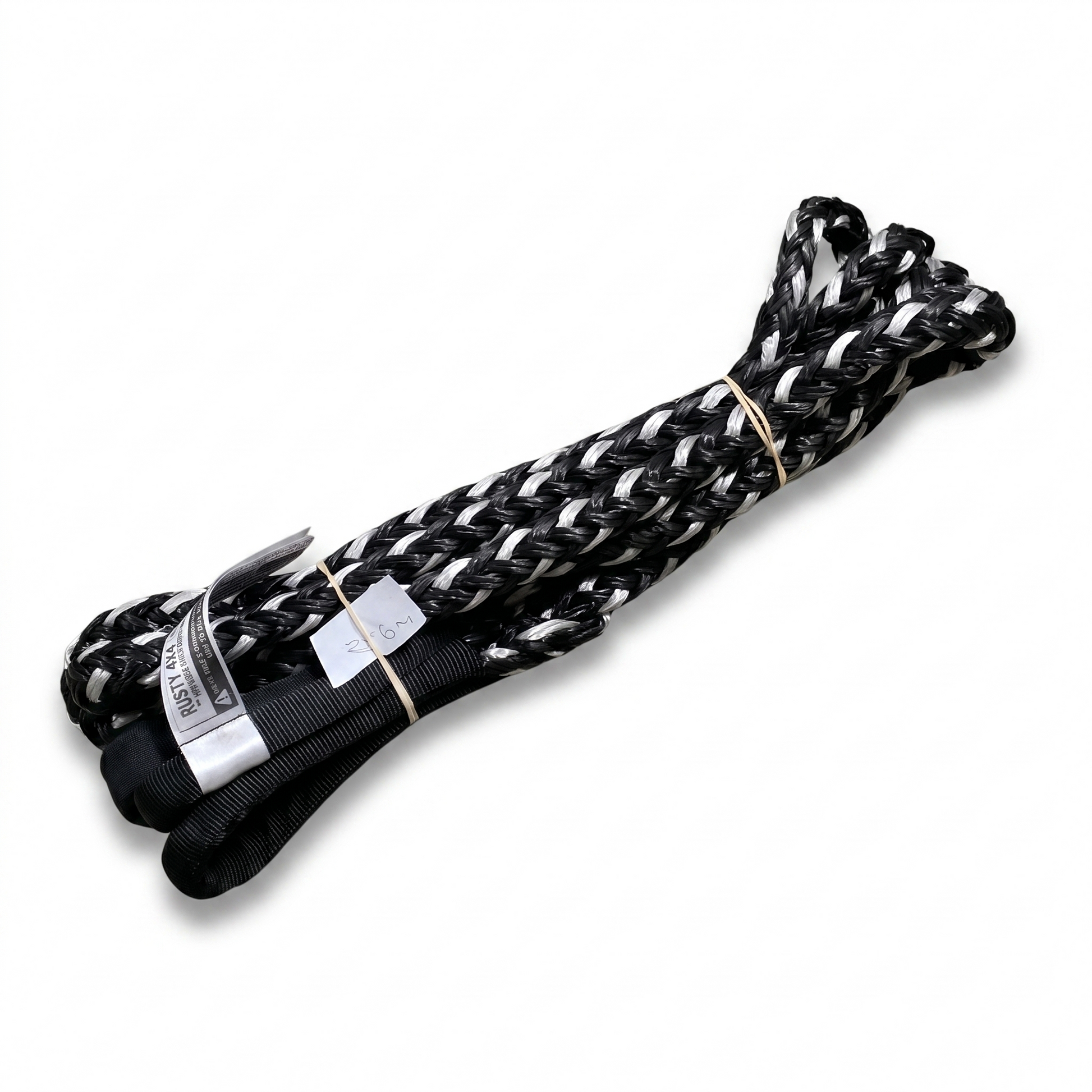 black and white uhmwpe synethic bridle rope bundles together with elastic band
