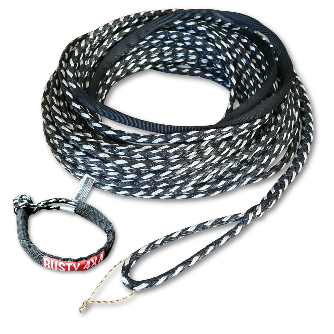 Braided steel winch line rope, 10mm x 25 m, dark blue and silver strands