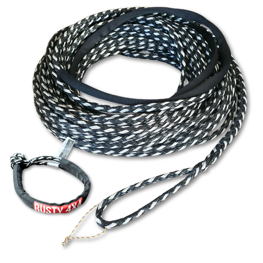 Braided steel winch line rope, 10mm x 25 m, dark blue and silver strands