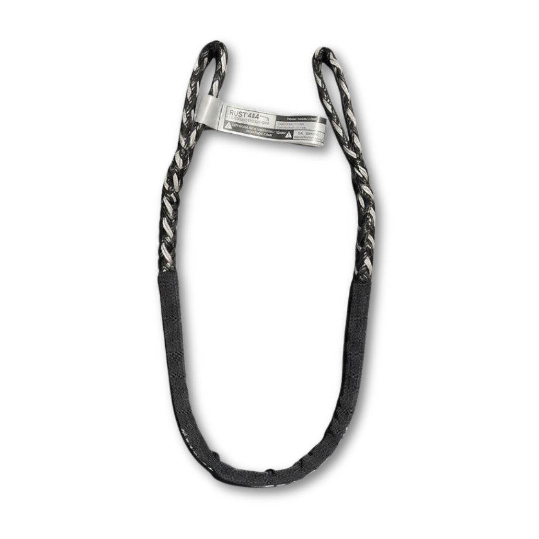 Mini winching bridle with braided loop sling and attached fabric label