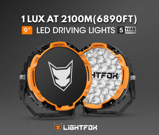 Lightfox 9 inch LED Driving Light Spot Beam Pair (16,342 Lumens, 1 Lux @ 6,890ft/2,100m IP68)