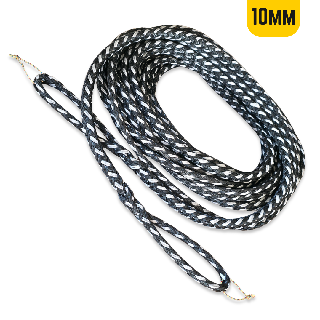 10mm winch line extension, braided steel cable with looped ends, dark silver/gray